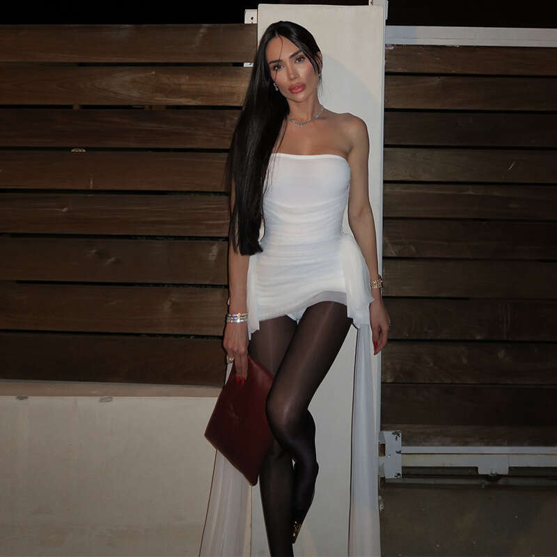 European and American Summer Solid Color Sleeveless Strapless Ribbon Short Slim Sexy Dress 2025 New Casual Fashion Trendy Clothing