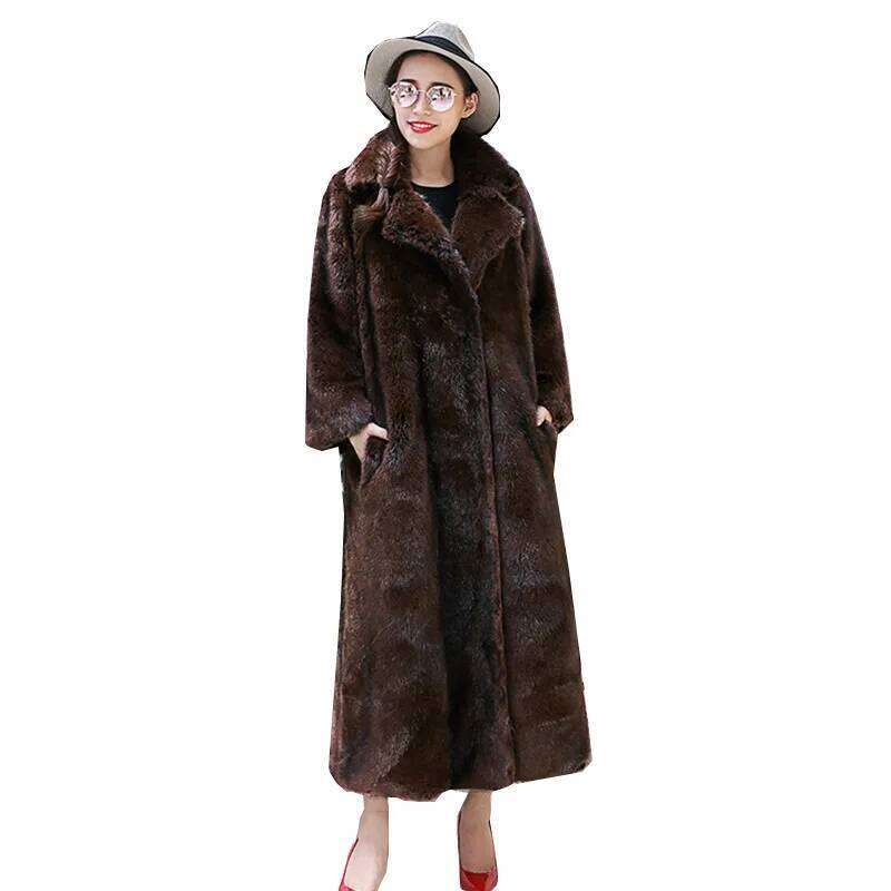 Vintage Winter Faux Lapel Women's Fur Warm Mink Coats New Eco-fur Long Trench Coat Design Outerwear