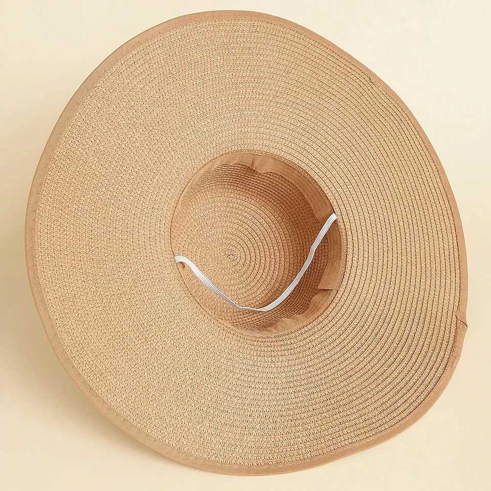 New Arrival 1pc Womens Oversize Brim Straw Hat Womens Summer Sun Block Big Brim Hat Seaside Bow Beach Hat Suitable For Sun Protection U250616