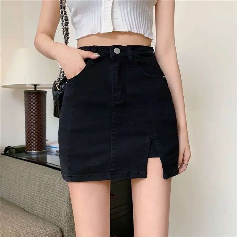With Slit Zipper Female Jeans Skirts Womens Denim Skirt Mini Short Gyaru High Waist Korean Style Casual Clothing Sales Modest V