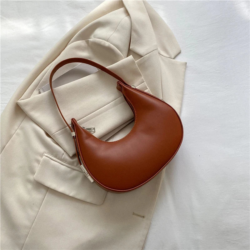 Niche Crescent BagSolid Color Casual Underarm Shoulder BagMinimalism Half Moon HandbagHobo Outdoor PurseBlack/Brown 250614