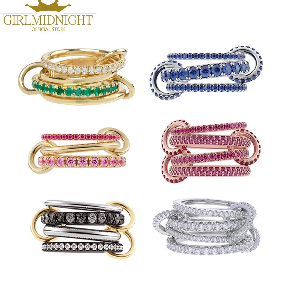 Spinelli Stacking Engagement Rings For Women Iced Out Micro Paved 5A CZ Mix Color Multi Pieces Stack Finger Jewelry 250614