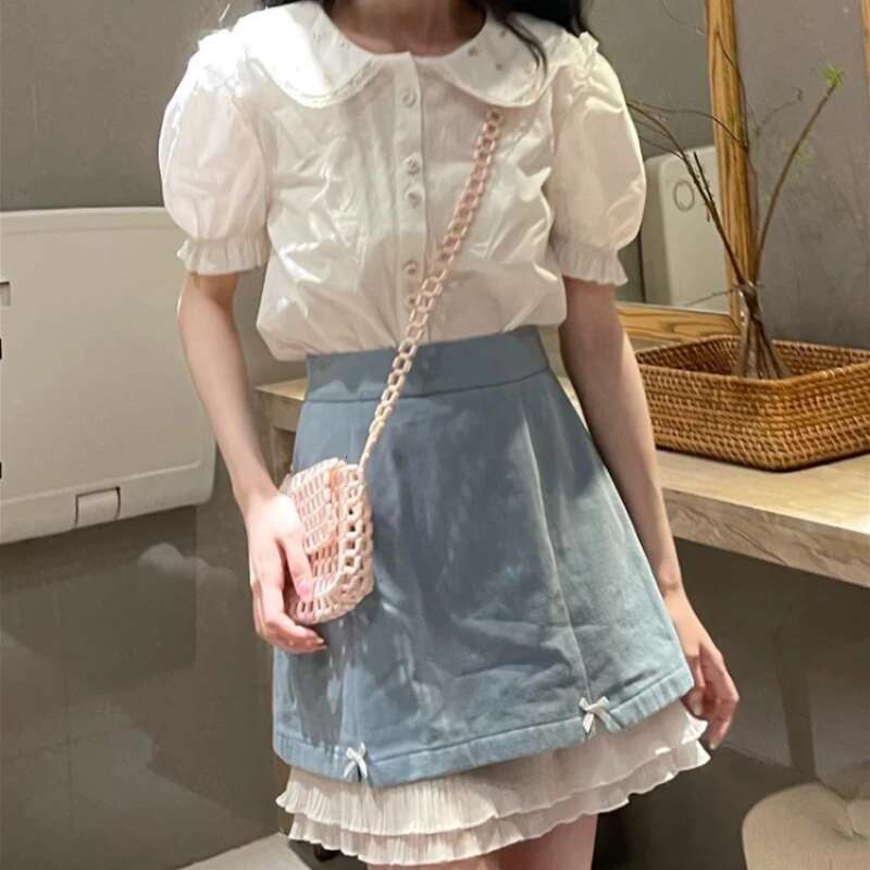 Female Skirts Midi Lace Womens Skirt Patchwork Trend Offer 2025 New In High Quality Korean Fashion Casual Stylish Cheap V On