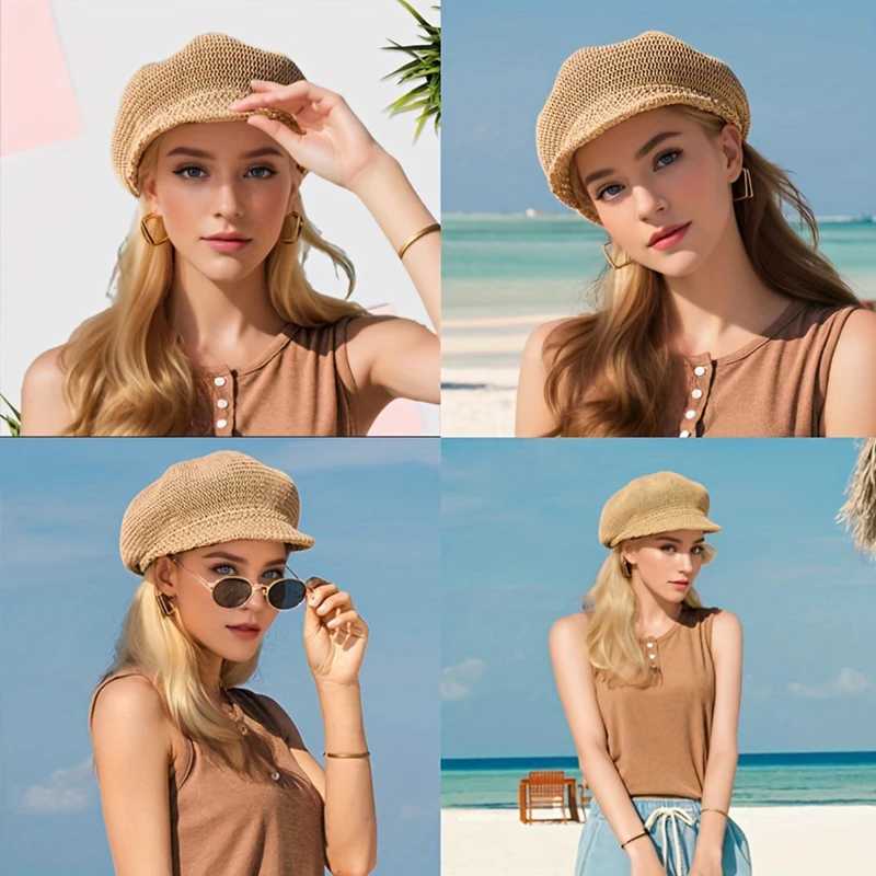 Summer octagonal hat grass hat beach duck tongue painter hat womens sunshade sun protection thin design Korean version M250616