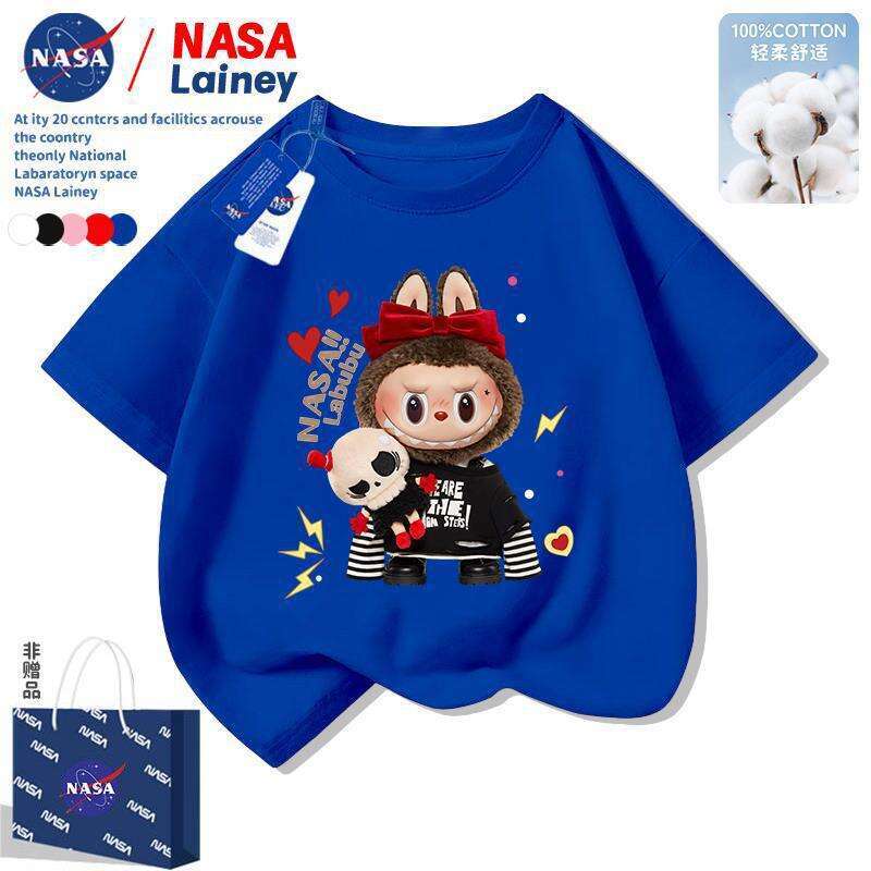 NASA Children's Labubu Short Sleeve Boys and Girls Summer New Cartoon T-Shirt Cute Top