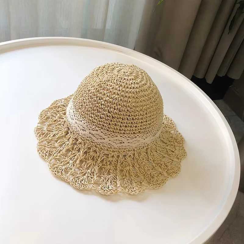 New Arrival Womens Summer Crochet Straw Bucket Hat - Hollow Out Lace-Up Design UV Protection Foldable Sun Cap for Beach Outdoor Fashion U250616