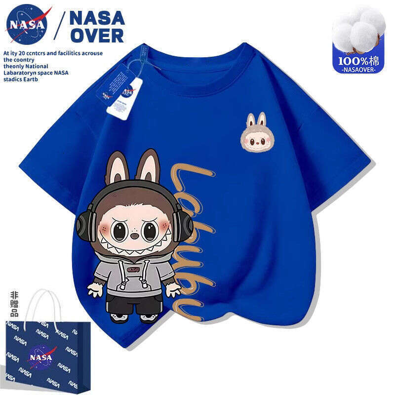 NASA Cartoon Labubu Children's Summer Boys and Girls Short Sleeve T-Shirt Cute Versatile Top