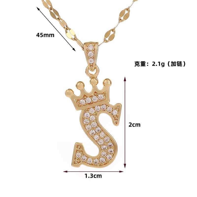 Light Luxury Crown 26 Letter Zircon Necklace Stainless Steel Chains Simple Geometric Pendant Choker Jewelry Gift For Women Girl W250616