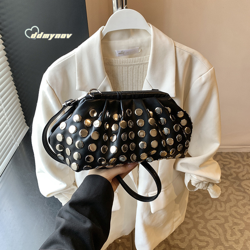 Trendy Punk Style Crossbody for Women 2025 Summer High-end Fashion Polka Dot Studded Shoulder Shell Bag ddmynov ddmynov