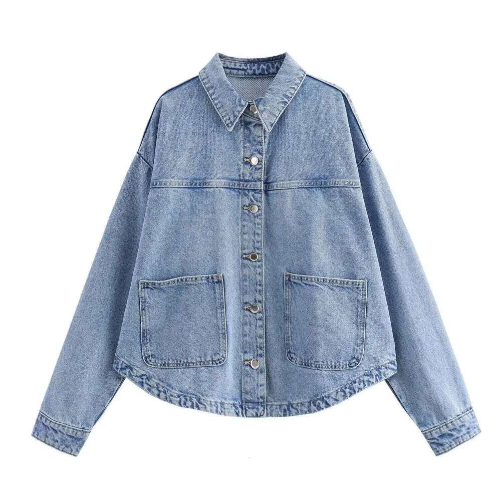 Versatile Flip-Collar Single-Button Pocket Denim Jacket Coat New Arrival Women's Fashion Outerwear Shirt Style by SAW