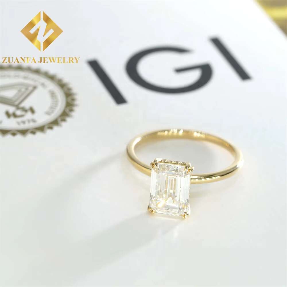 Luxury 14 Karat Gold GEMID Certified 3.12ct Emerald Lab Grown Diamond Ring Fine Jewellery Classic Design Engagement Wedding Rin