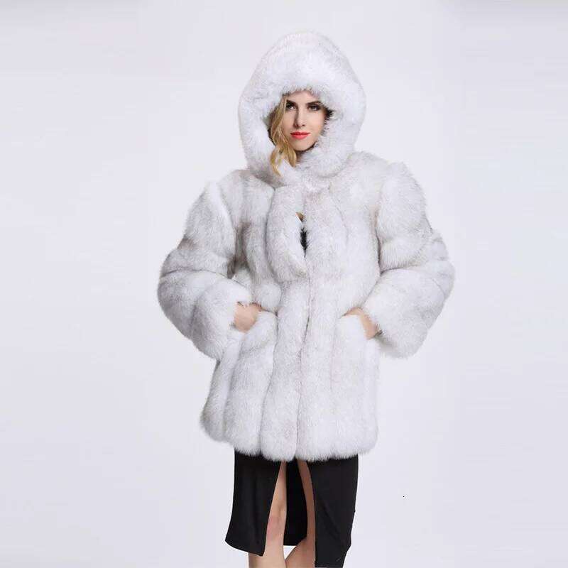 HJQJLJLS 2021 Winter Women Faux Fox Coat Hooded Female Thick Warm Artificial Jacket Ladies Fake Fur Coats Outerwear