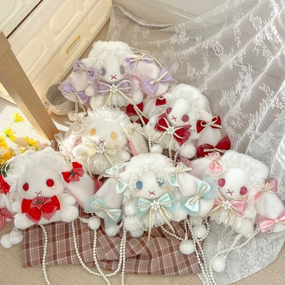 Cute Long-eared Rabbit Plush Bag Bunny Lolita Kawaii Shoulder Bag Sweet Princess Crossbody Bags Pearl Chain PurseXJ2520616