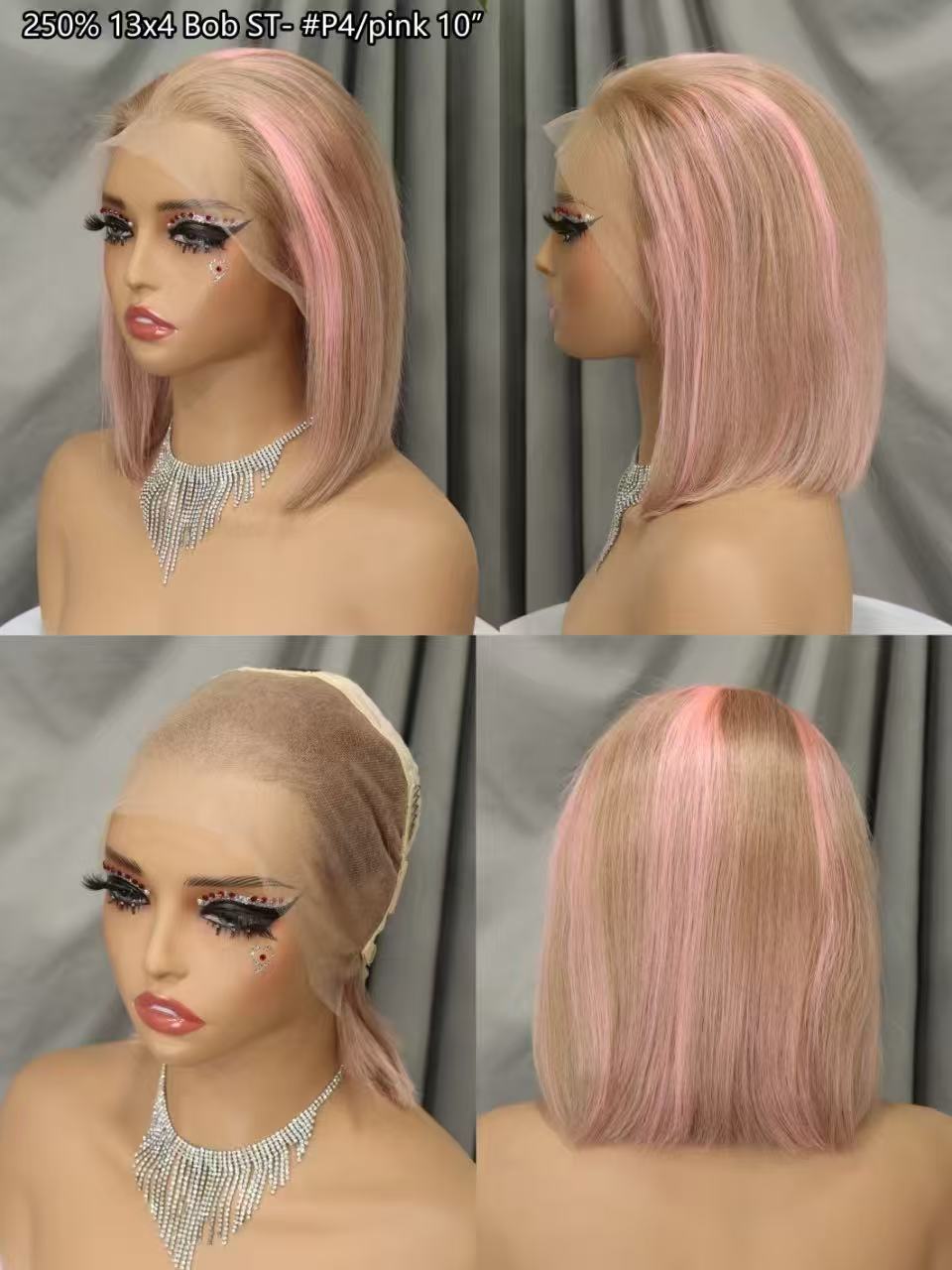 Rose Pink Short Colored Bob Human Hair Wigs Brazilian 13X4 Straight Lace Front Wigs Transparent Lace Pre Plucked Colored Wig