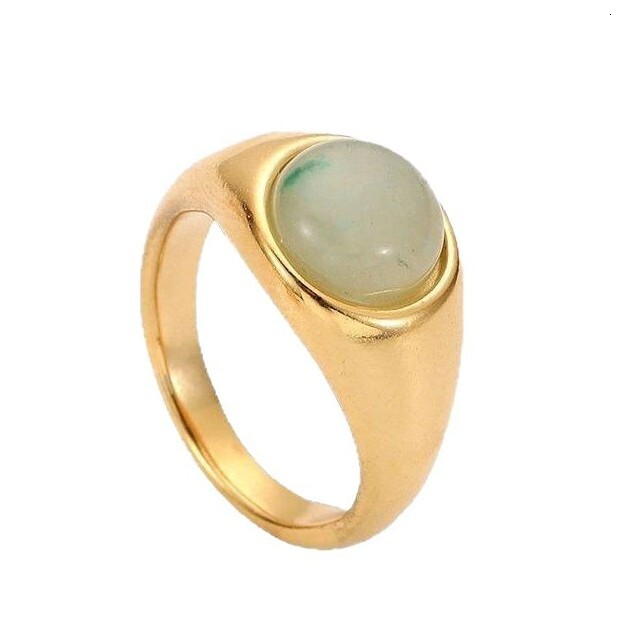 Fashion Light Luxury Personality Temperament Round Natural Stone for Women Versatile Design Titanium Steel Ring