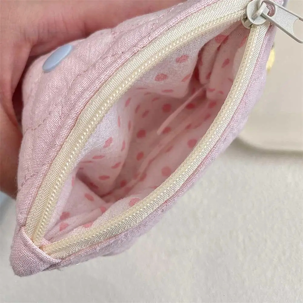 Ins Korean Portable Coin Purse Wallet Pink Blue Heart Pocard Case Lightweight Cotton Headphone Bag Key Storage Bag Gifts 250614
