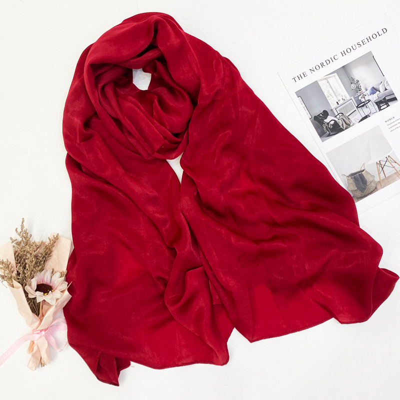 K1041 Summer sunscreen silk scarf women's solid color long ins mulberry silk high-grade silk scarf medium-length shawl spring and autumn gift