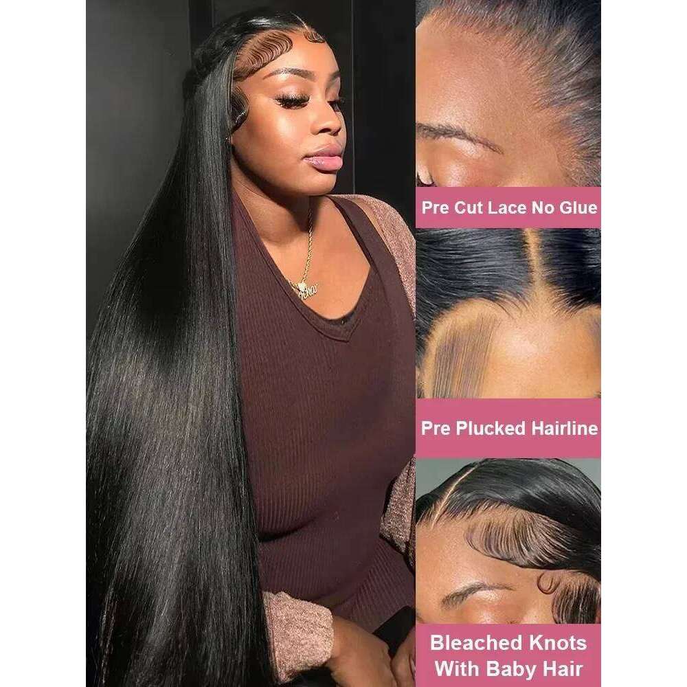 40 44 Inch Bone Straight 13x6 13x4 HD Brazilian Lace Front Human Hair Wigs For Black Women