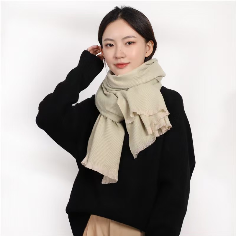 K1042 2024 Autumn and Winter New Imitation Cashmere Scarf Women Japanese and Korean Sweet Herringbone Pattern Macaroon Color Twill Solid Color Shawl