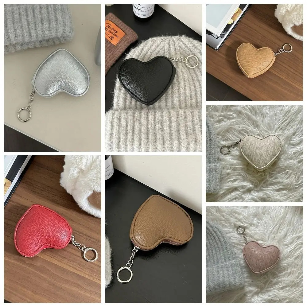 Portable Pendant PU Leather Coin Purse Zipper Love Cute Card Holder with Keychain Clutch Bag Earphone Bag Women 250614