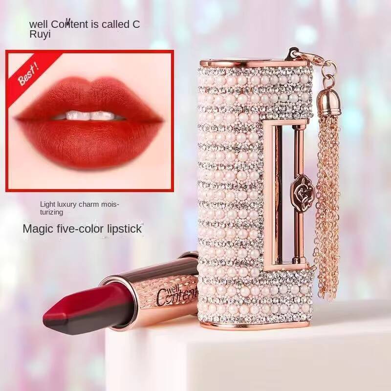 5 in 1 Locks Matte Lipstick Lasting Pigmented Waterproof Makeup Silky Touch Charming Woman Beauty Cosmetic happy