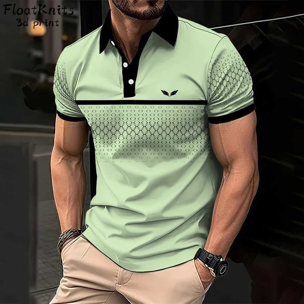 New Geometric Print Polo Shirts for Men Summer Fashion Short Sleeve Tee Business Lapel Mens Shirts New in Tops Tees Shirts W250616