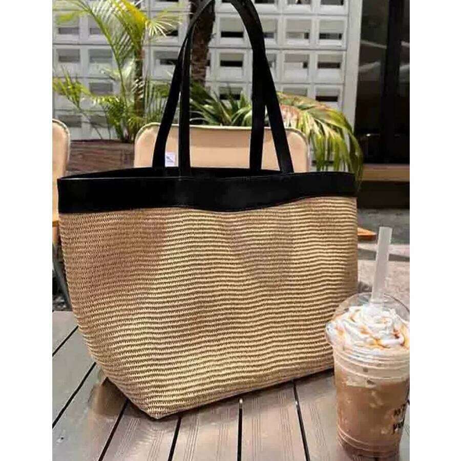 Straw Woven Patchwork Handbags Women Summer Bali Large Capacity Weaving Tote Bag Vacation Casual Simple Single-Shoulder Bags Sac