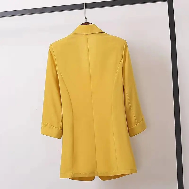 Fashion Womens Jacket Solid Color Yellow Black Cotton Fabric Loose Oversize Coat Spring Summer Jackets 2025 OL Womens Suit 250614