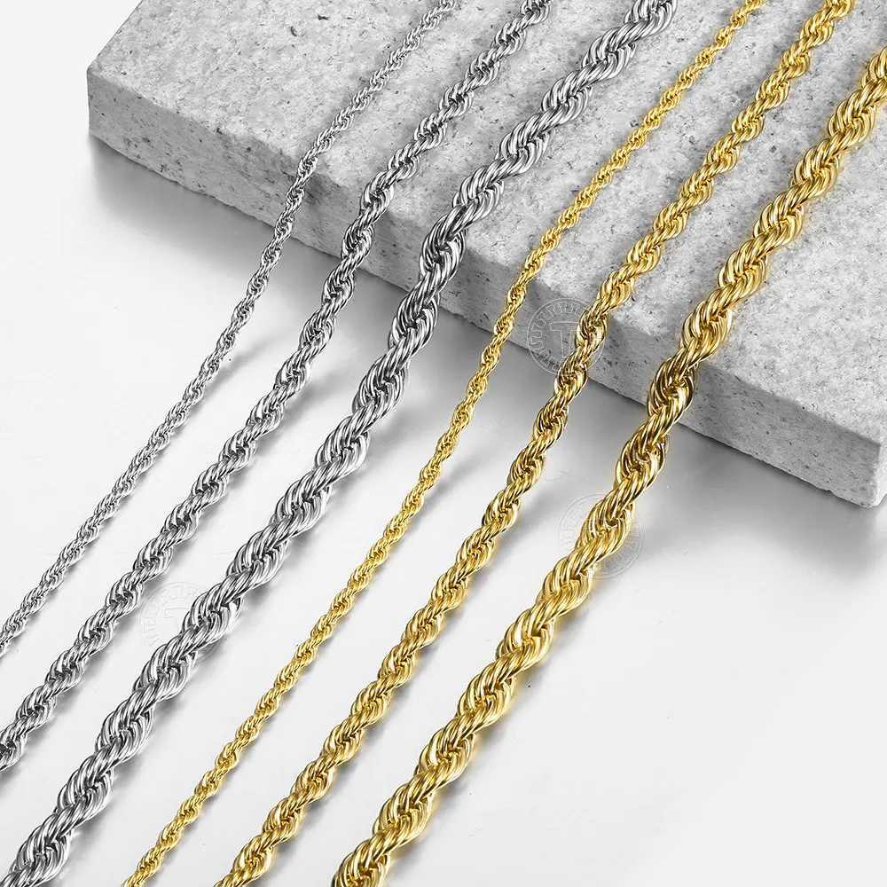 Stainless Steel Twisted Rope Link Chain 3/5/7mm Gold Silver Color Necklace for Men Women Jewelry Accessories W250616