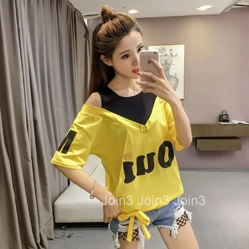 Tops Woman Short Sleeve Graphic Summer T Shirt for Women Outfit Yellow Off Shoulder Sale Fashion Womens Clothing 2025 Goth Kpop