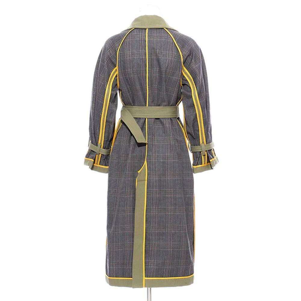 TWOTWINSTYLE Striped Windbreaker For Women Lapel Collar Long Sleeve Double Breasted Colorblock Trench Female 2022 Clothing Style