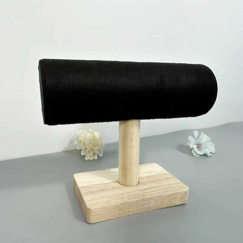 1pc Velvet Display Stand With Wooden Base Bangle Necklace HaiRBands Jewelry Storage Rack Counter Showcase Props Z250616