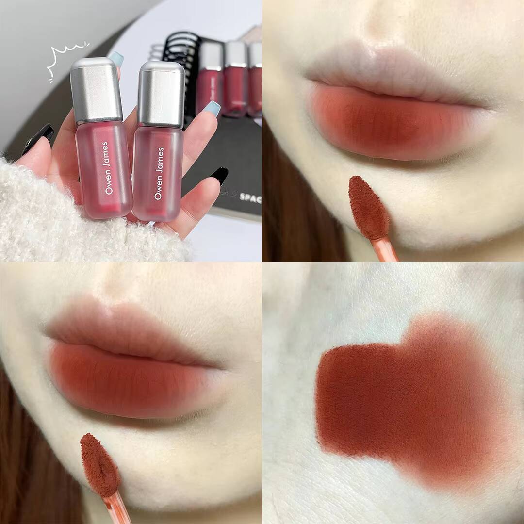 6 Color Brown Glaze Matte Liquid Lipstick Peach Pink Waterproof Velvet Nude Red Lip Mud Cheek Rouge Tint Cosmetics happy