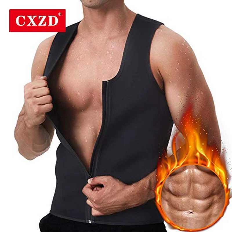 CXZD Men Waist Trainer Vest Neoprene Corset Compression Sweat Body Shaper Slimming Shirt Workout Suit W250616