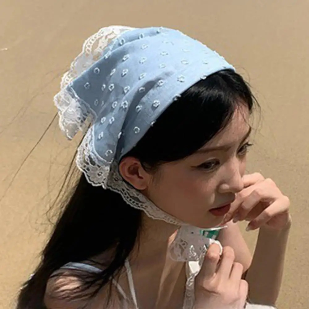 Korean Bowknot Hair Scarf Triangle Blue Neck Scarf Soft Hair wrap Pastoral style Hair Bandanas for Women Girls Hair Accessories 250610