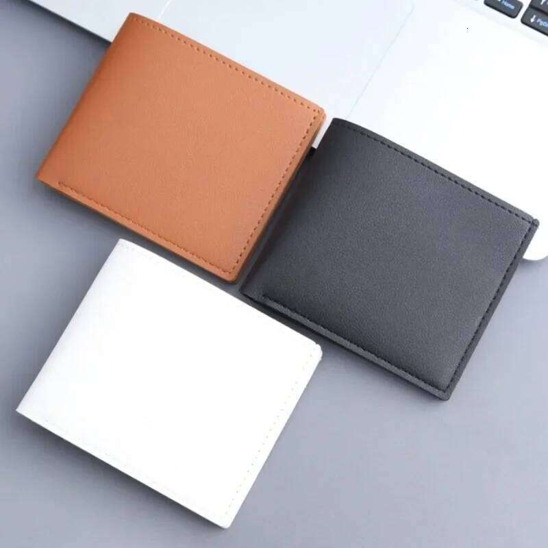 Simple Solid Color Thin Male Credit Card Holder Small Money Purses Business Foldable New Men Short PU Leather Wallet