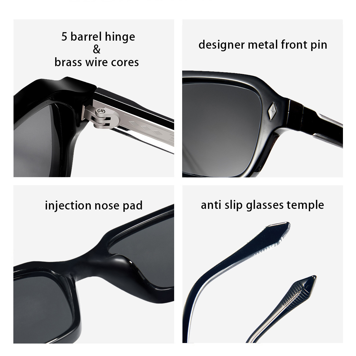 Frame Fashion Square Acetate Pin High-end UV Protection Sunglasses
