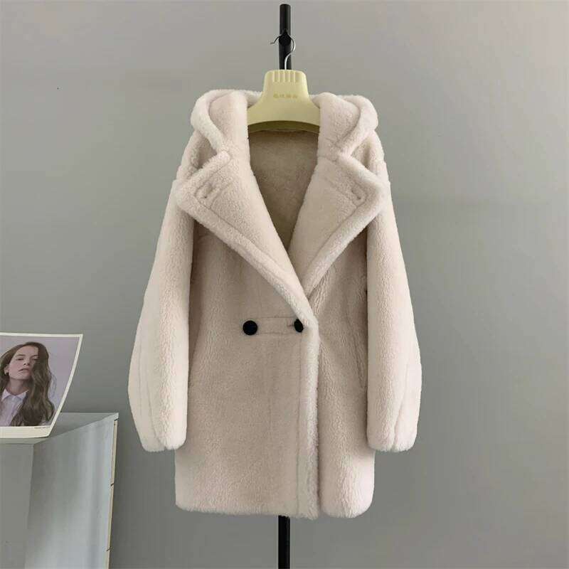 New Women's Teddy Jacket Hooded Winter Plush Coat Faux Fur Female Outwear Oversize Wool Blends Autumn Quilted Parka Women