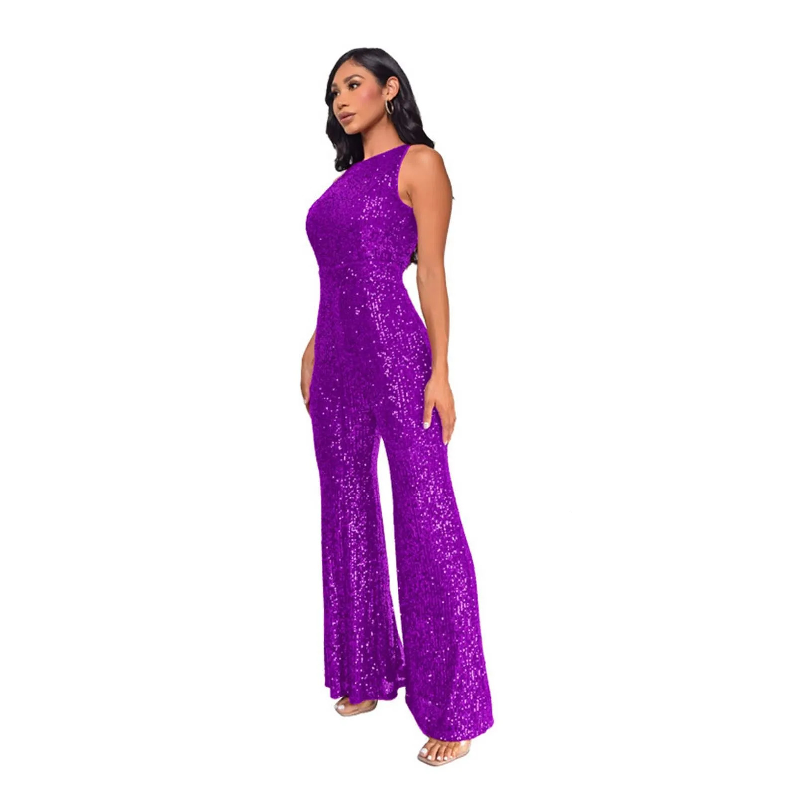 Sparkling Sequins Seamless Jumpsuit One Shoulder Pantsuit With High Waist Smooth Fitted Glamorous Overall For Woman 250612