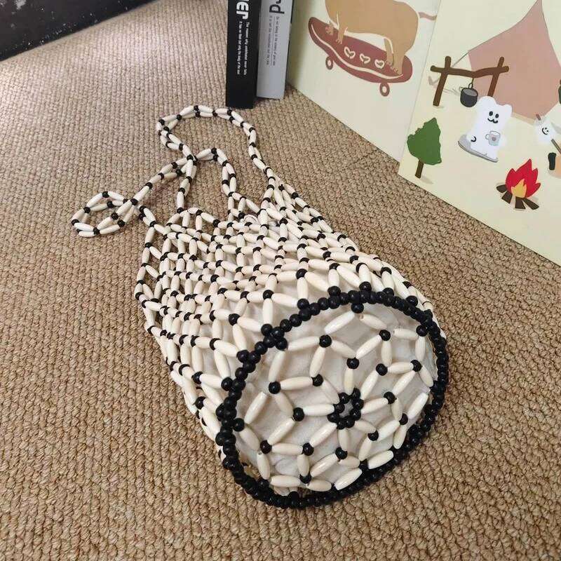 Women's Bags Designer Bohemian Beach Bucket Bags For Women Designer Handbag Purses New In Wood Woven Hollow With Inner Pocket Shoulder Bag