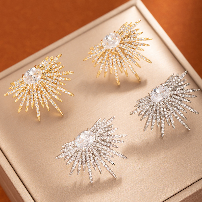 Choucong Ins Top Sell Bright Luxury Jewelry 925 Sterling Silver Oval Cut White 5A Cubic Zircon Sun Flower Pave Zircon CZ Diamond Gorgeous Women Stud E