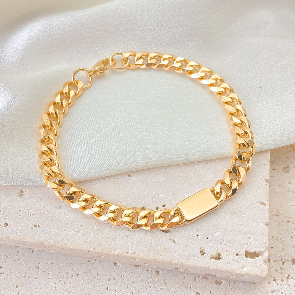eManco Simple Thick Chain Titanium Steel Bracelet for Men, Ins Niche Design, High-end Feel, Oval 14k Gold Color, Internet Celebrity Trend