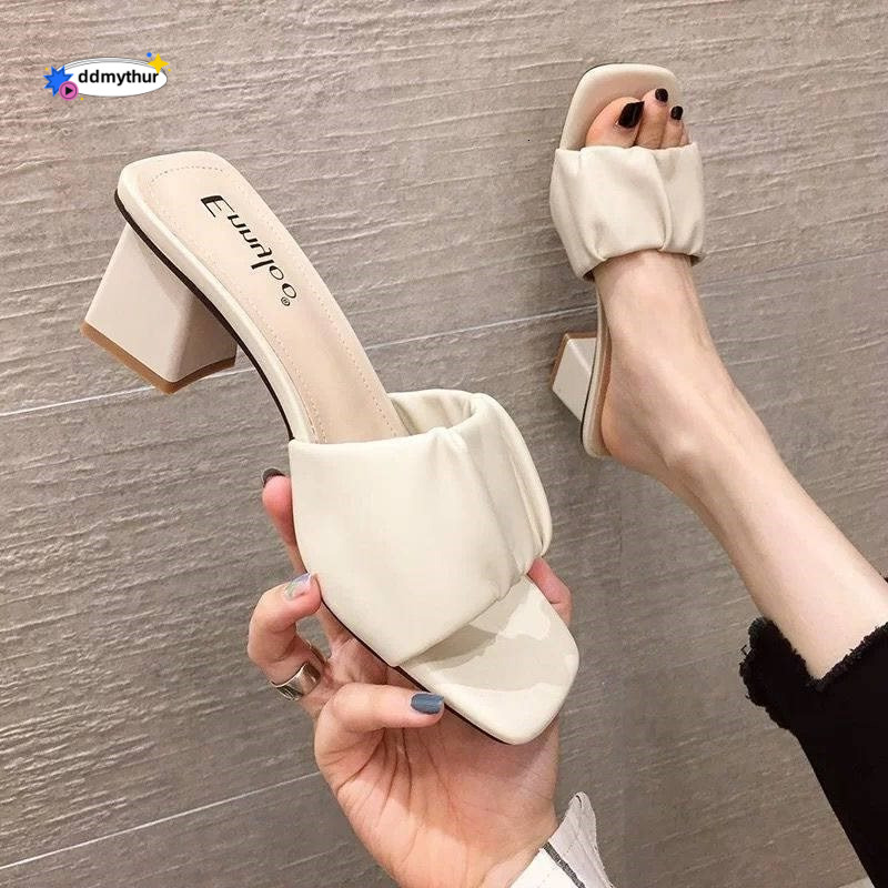Women's Half Slippers 2025 New Trendy Fashion Chunky Heel Outdoor Summer Sandals for Clothing Store Fitting Room ddmythur