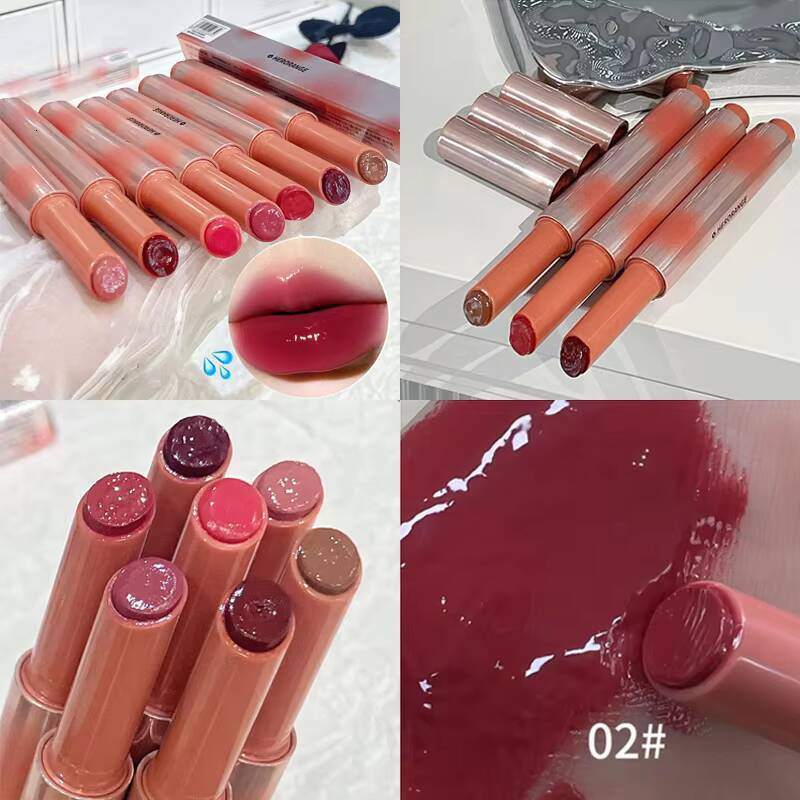 Strawberry Brown Jelly Lipstick Mirror Gloss Moisturizing Hydrating Water Light Lip Stick Non-Sticky Lips Makeup happy