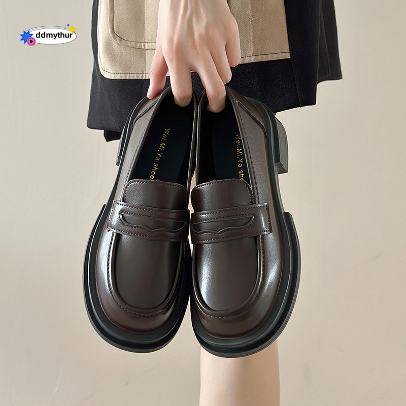 Women's Leather 2024 Spring New British Style Black Thick-Soled Loafers JK Uniform Single Shoes ddmythur