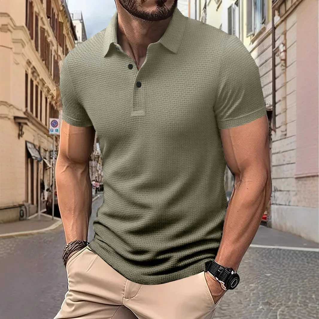 New Mens Business Casual Short Sleeve Bone Flower Solid Color POLO Shirt Fashion Breathable Comfortable Summer Versatile Top W250616