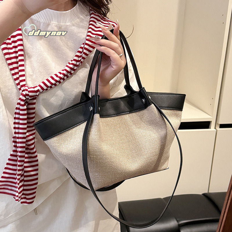 French Style Straw Beach Vacation Casual Chic Versatile Basket Handbag Shoulder Fashion Woven Bag ddmynov ddmynov ddmynov