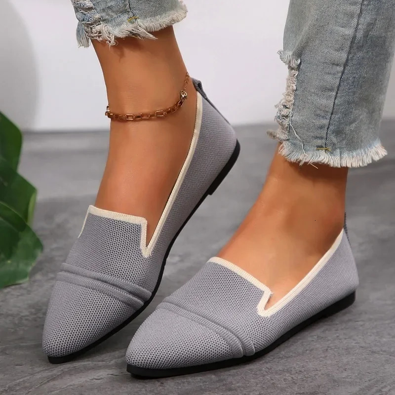 Flat shoes womens summer fashion knitted breathable single shoes casual comfortable pointed flat womens shoes large size 250613