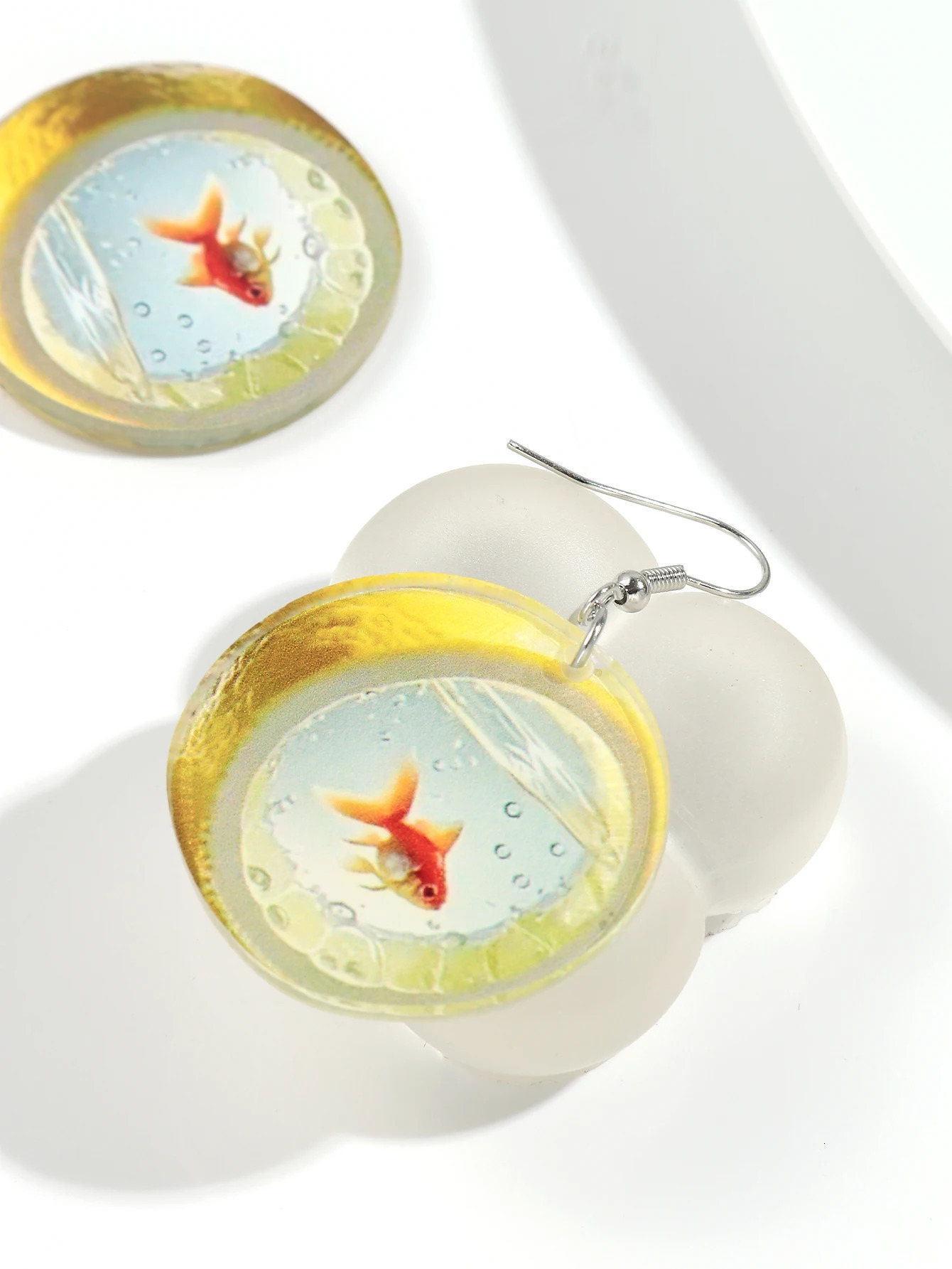 Cute Cartoon Lemon Fish Acrylic Print Drop Earrings for Women Funny Round Carp Dangle Earring Creative Jewelry Birthday Gift 250610