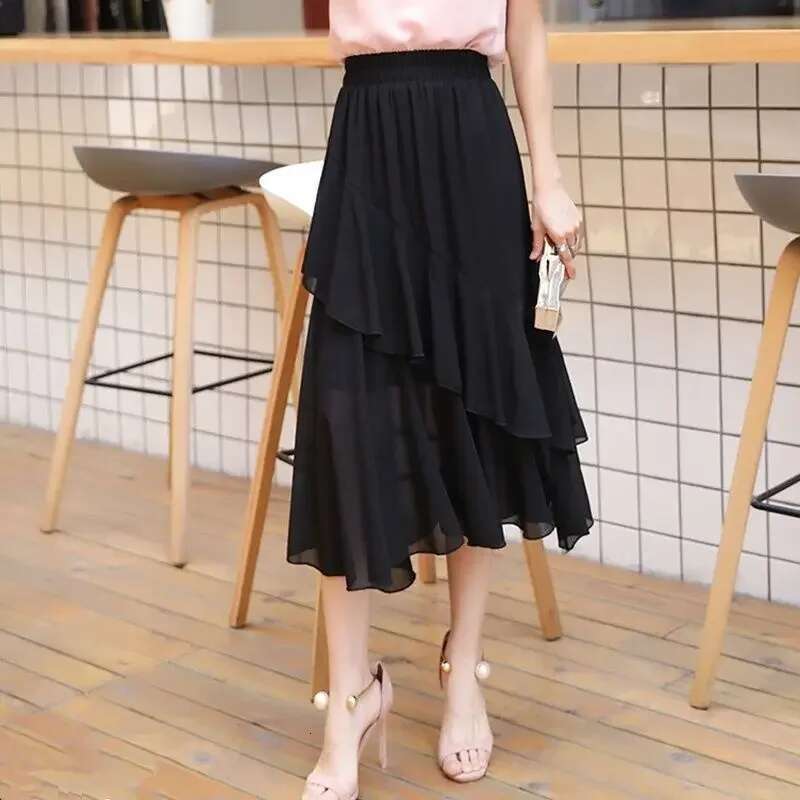 Woman Skirt High Waist Black Ruffle Skirts for Women Modest Summer 2024 Harajuku Clothing Trend Aesthetic Quality Luxury Elegant